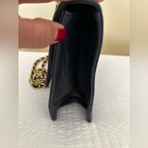 Vintage NAVY Quilted Chain Crossbody Made in France - Picture 13 of 15